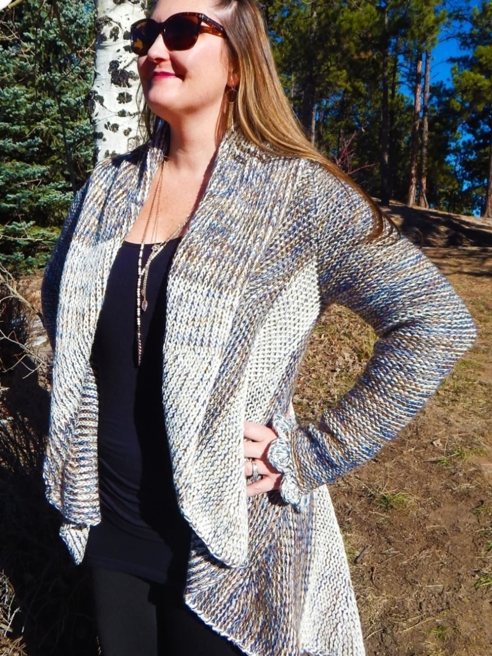 Alpaca by Karim Chunky Knit Cardigan, Neutral Mix, Size M/L, Open Front